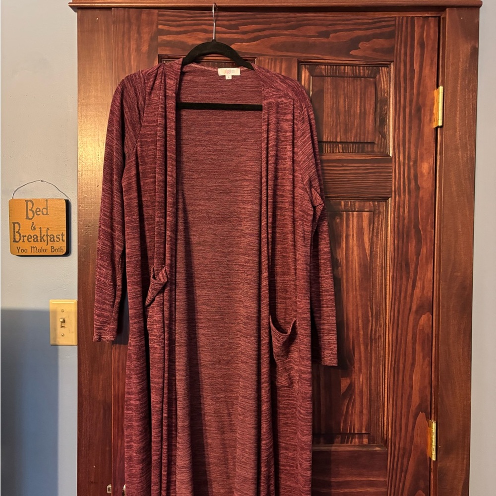 Lularoe Sarah Burgundy Long Cardigan
